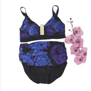 VTG Chuck Handy Black Purple Paisley High Rise Bikini Set Size 10 & 12 (Large)